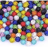 100Pcs 10mm Rhinestone Beads for Crafting,Mixed Colors Shiny Round Shamballa Disco Ball Beads Bulk, Fancy Sparkle Crystal Clay Bead for Necklace Bracelet Earring Jewelry Making and DIY Decoration
