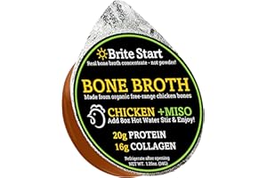 Brite Start Bone Broth - Chicken + Miso - 12 Count - Keto Friendly Concentrate Packed with 16g Collagen, 20g Paleo Protein - Made from Organic Free Range Chicken Bones - Single Serve Packets