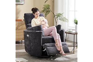 CHOAIRY Recliner Swivel Glider Electric Rocking Chair with USB Port,Upholstered High Back Nursery Rocking Chair,Adult Power Recliner Chair with 2 Pillows for Living Room Bedroom(DRAK Grey, Power-Driven)