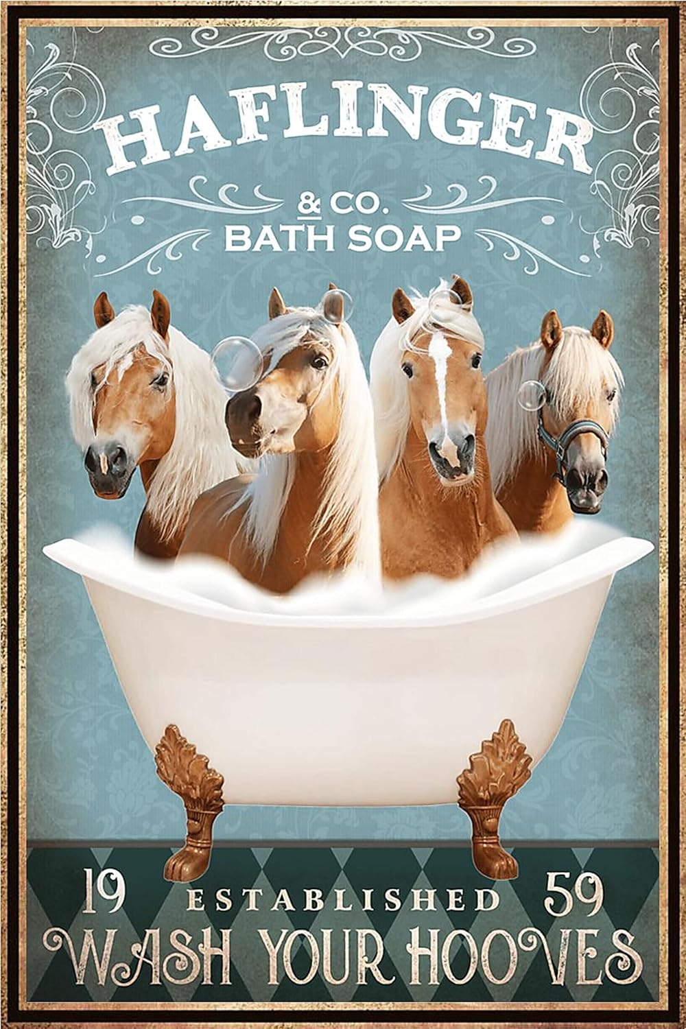 Wall Décor - Funny Haflinger Horse Decor Bathroom and Bathtub Decor Gift Farm Decor Metal Tin Signs Wall Decor Art Poster Retro Bar Poster Home Bathroom Accessories 8x12 In