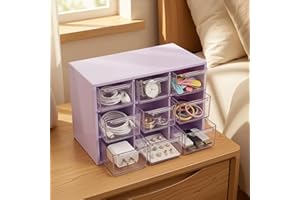 Jewelry Organizer Box, 9-Compartment Desktop Storage Box with Drawers, Multi-Compartment Plastic Jewelry Storage Organizer fo