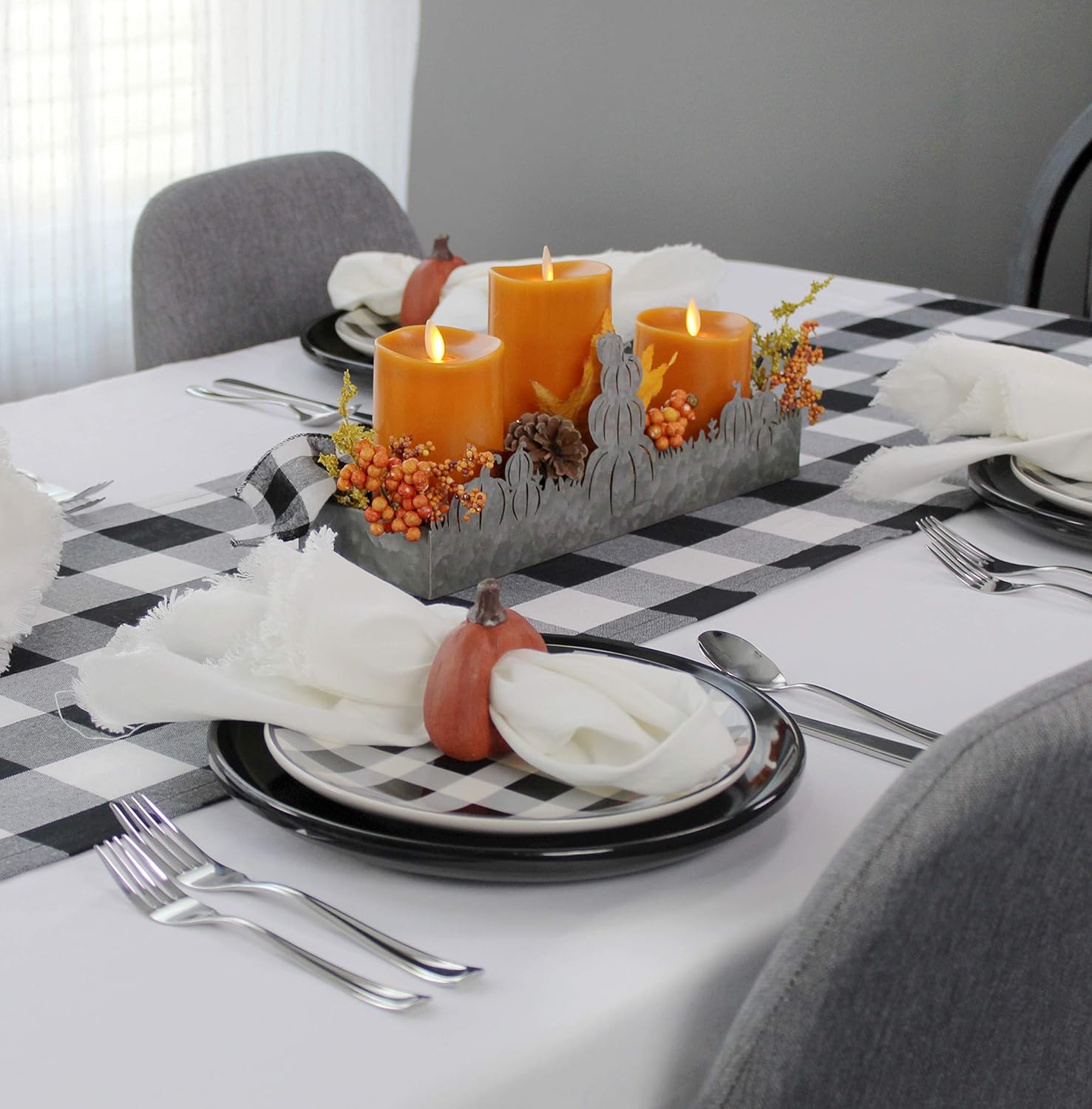 AuldHome Fall Decor Galvanized Tray, Field of Pumpkins Silhouette Farmhouse Decor Metal Tray 14 x 4 x 5 Inches: Home & Kitchen