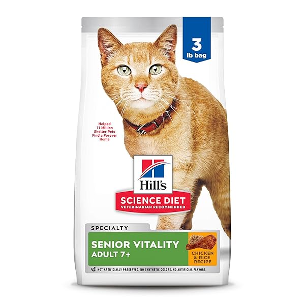 HILL’S SCIENCE DIET ADULT 7+ SENIOR VITALITY CHICKEN & RICE RECIPE DRY CAT FOOD 3 LBS.