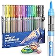 JusArt Acrylic Paint Markers Brush Tip 18 Colors, Water Based Acrylic Markers with Automatic Ink Control System, Waterproof Acrylic Paint Pens for Rock Painting, Wood, Fabric, Egg, Christmas Gift