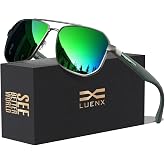 Luenx Aviator Polarized Sunglasses for Men: Square UV400 Driving | Big Head Fit,Polygon Shades,Lightweight,Adjustable Nose Pads,Anti-slip,Impact-resistant,Scratch-Resistant,Gift-Ready Set