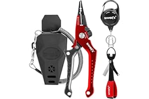 SAMSFX Aluminum Fishing Pliers Hook Remover Braid Line Cutter with Coiled Lanyard, Fly Fishing Knot Tying Tool & Retractors