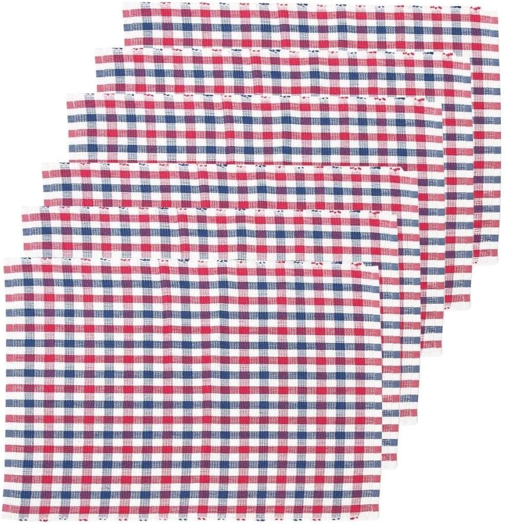 19"x13" Inch Red Blue White Multi Colored Plaid Patterned Placemat, 6 Piece Tartan