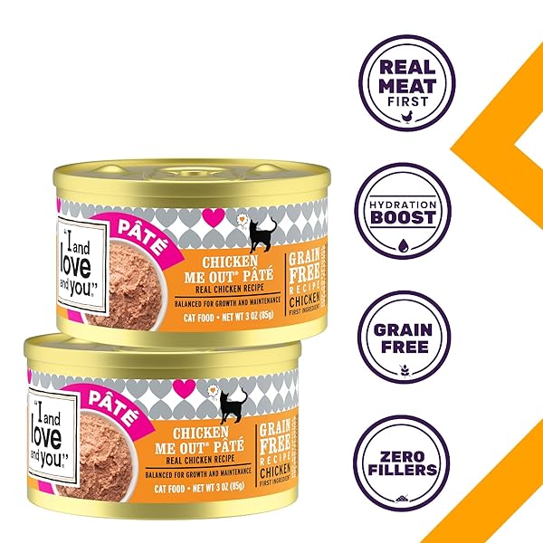 I AND LOVE AND YOU WET CAT FOOD – CHICKEN ME OUT PÂTÉ – CHICKEN RECIPE, GRAIN FREE, FILLER FREE, 5.5OZ PACK OF 12 CANS
