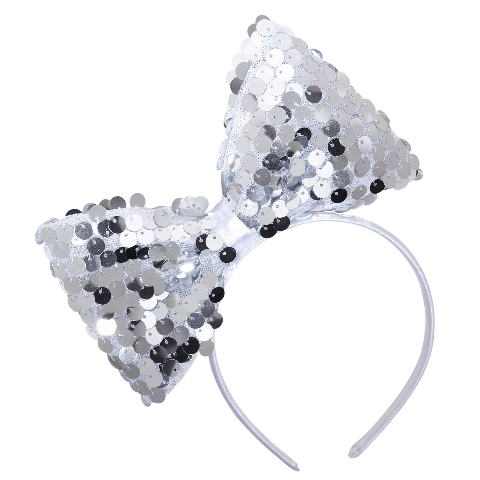Widmann 9320B - Headband with Sequin Bow, Adult Woman, 1950s, Dancer, Disco, Carnival, Silver Color — image 1