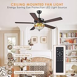 BYKISTOK 52" Tiffany Ceiling Fans with Glass Shade
