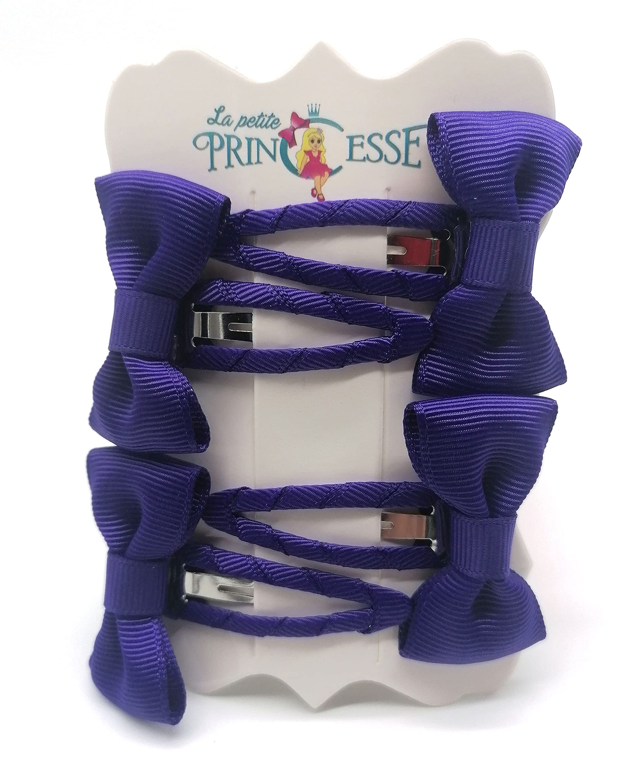 Set 8 Pcs HAIR BOWS HAIR CLIPS GIRLS CLIPS SCHOOL RIBBON SLIDES Hair ACCESSORY (Purple)