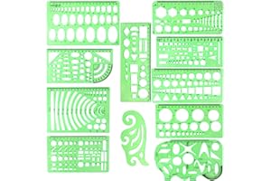 XZEIT 11 Pieces Plastic Drawing Template Ruler Kit, Circle Stencils Plastic Engineering Stencils Measuring Template Geometric