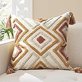 LOOPUINHOM Boho Pillow Covers 18X18 Inch Boho Tufted Throw Pillow Covers Decorative Tassels Cushion Cover Farmhouse Pillow Case for Couch Sofa Bed Living Room Bedroom, Rust