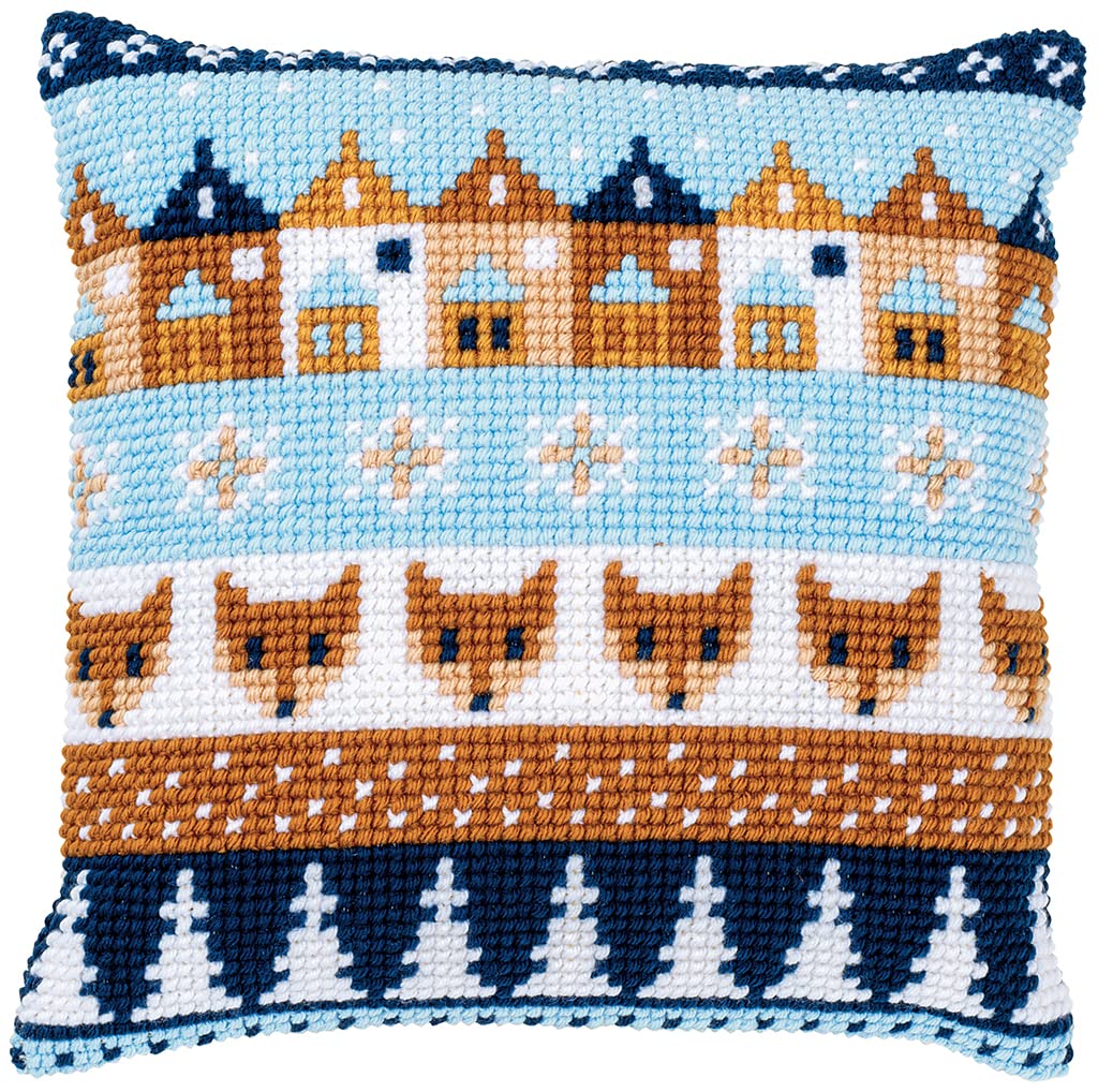 Vervaco Cross Stitch Embroidery Kits Cushion Embroidery Set Beginners Pre-Printed Winter Motifs DIY Set Creative Set for Adults Decorative Cushion Approx. 40 x 40 cm Craft Set Craftsman Home โ image 1