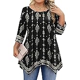IN'VOLAND Plus Size Tops for Women 3/4 Sleeve Shirts Tunic Tops to Wear with Leggings Loose Fit Summer Fall Clothes