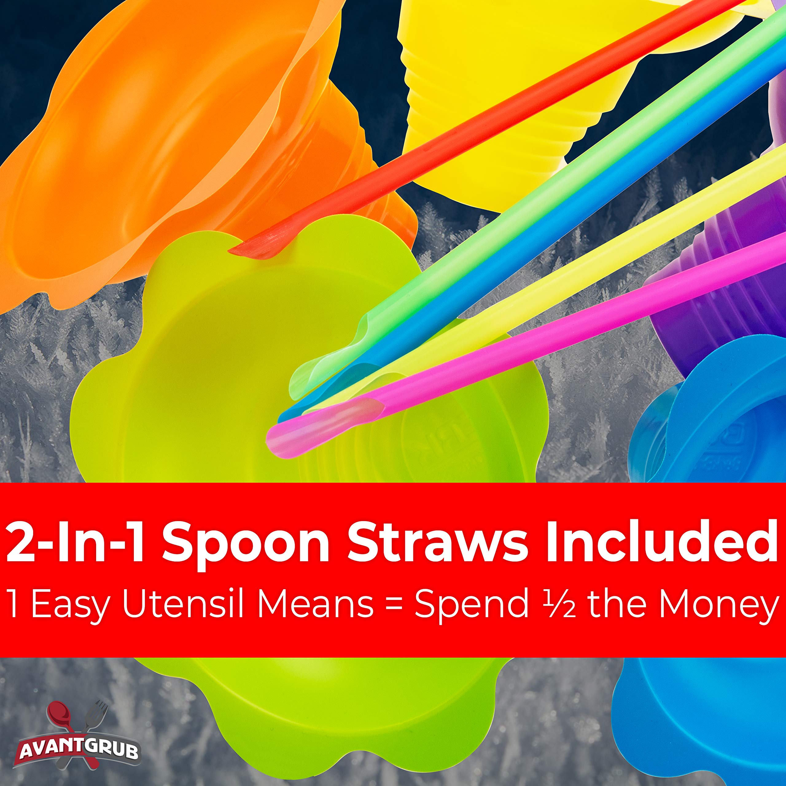 Leak Proof & Drip Catching, Super Cute Reusable 4oz Flower Snow Cone Cups with Straws 10 Pk, Colorful Easy Grip Bowls Perfect for Birthday Parties, Summer Cookout, Shaved Ice, Snack, Ice Cream