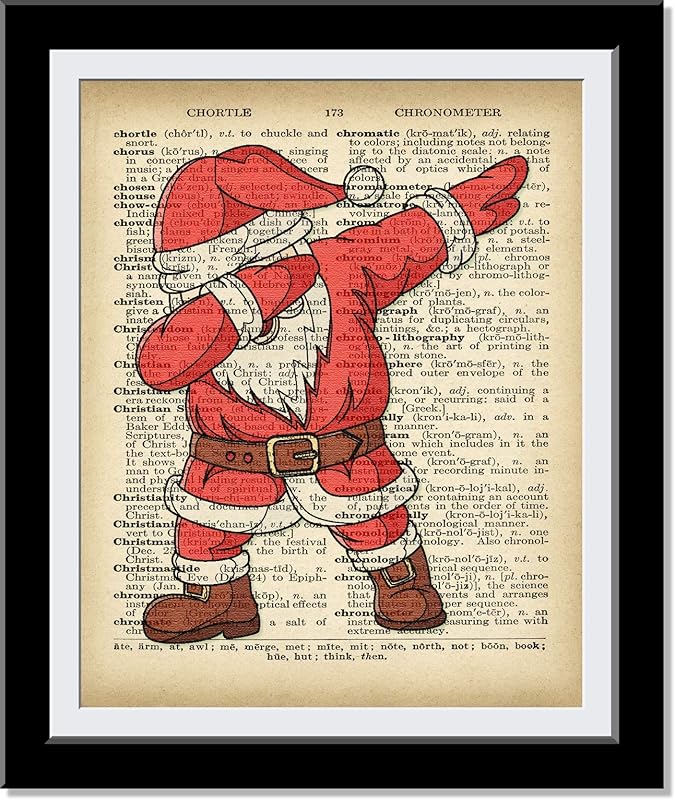 Dabbing Santa Claus Dictionary Wall Art Prints - Gift Idea for House Warming Christmas Holidays - Decor Vintage Print Dictionary Wall Art Pictures Paintings UnFramed…