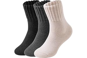 VoJoPi Thermal Boot Socks for Women, 3 Pairs Thick Warm Winter Cozy Crew Soft Knit Crew Socks for Cold Weather Booties