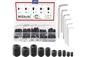 Hilitchi 230Pcs Socket Set Screw Assortment in SAE Sizes Internal Hex Drive Cup Point Allen Grub Screws 12.9 Class Black Allo