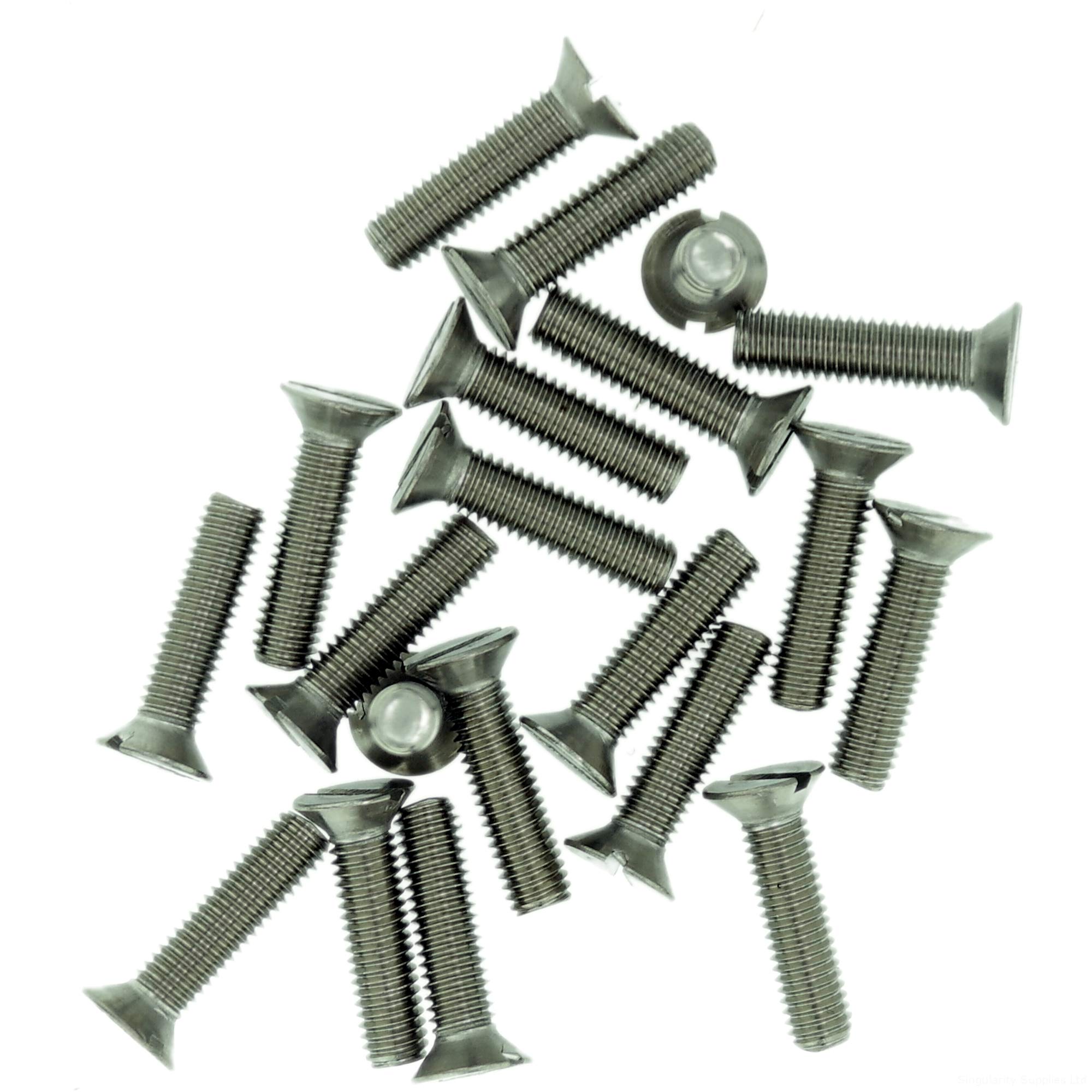 M2.5 (2.5mm x 8mm) Slot Countersunk Machine Screw (Bolt) - Stainless Steel (A2) (Pack of 20)
