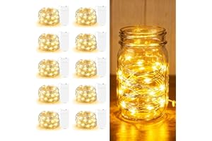 AOZOPE 10 Pack Fairy Lights Battery Operated - 7ft 20 LED Twinkle Lights Copper Wire Mini String Lights Firefly Lights for Mason Jars DIY Crafts Christmas Wedding Party Centerpiece Table Decor, Warm White