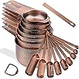 Viwehots Measuring Cups and Spoons Set, Copper Plated Measuring Cups Spoons, Stainless Steel 7 Measuring cups and 9 Measuring Spoons 1 Leveler for Baking and Kitchen, Metal Copper Measure Cups&Spoons