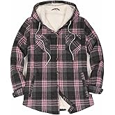 ThCreasa Womens Sherpa Lined Plaid Hooded Flannel Jacket with Hand Pockets Button Down Shirt Jackets