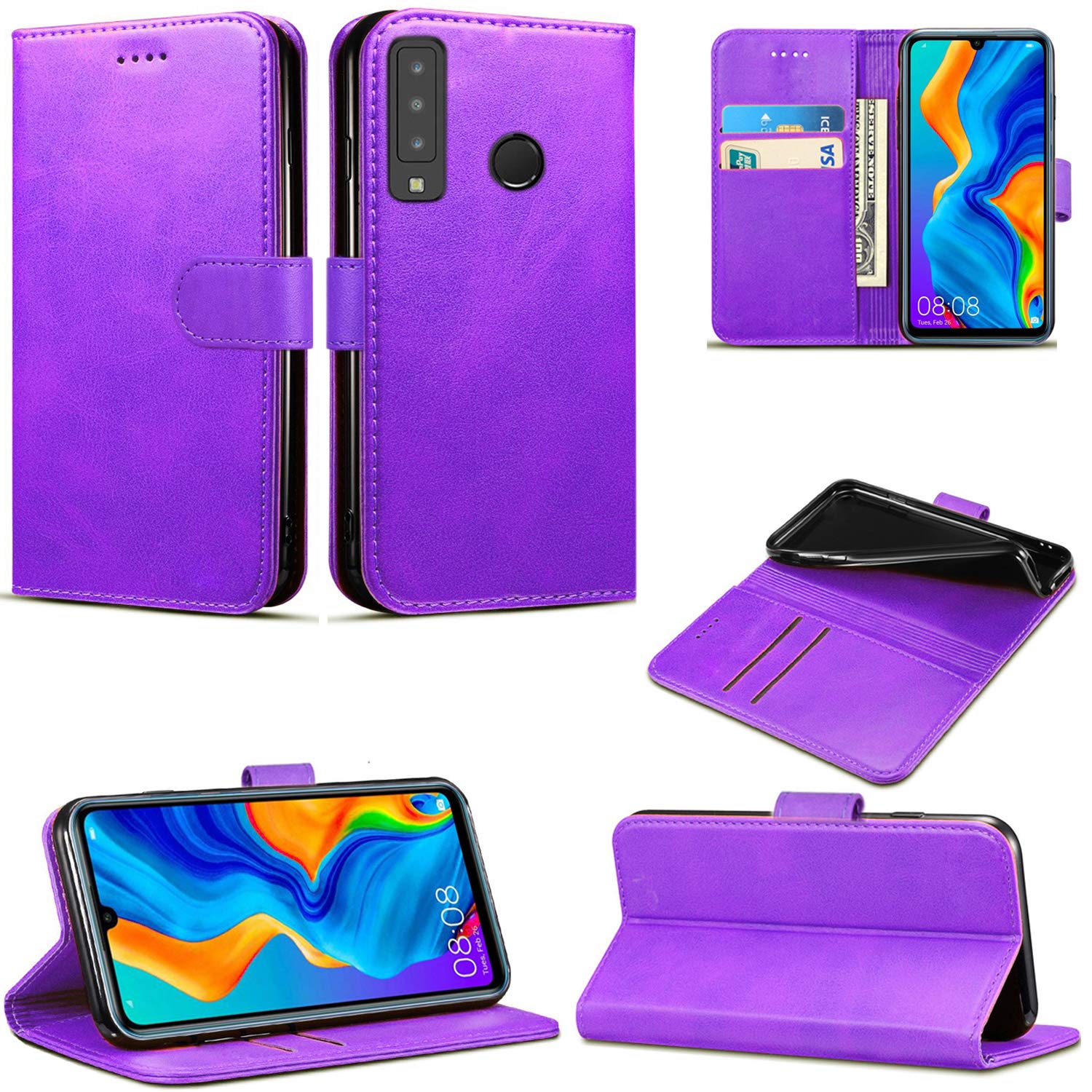 Huawei P30 Lite Case, Leather Wallet with Flip Cover, Credit Card Pockets and Stand Compatible with Huawei P30 Lite (Purple)