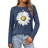 HQP Women's Vintage Floral Long Sleeve T Shirt Boho Floral Printed Shirt Wildflower Graphic Tee Casual Tops