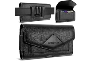 COCO STARKE Leather Phone Holster Belt Loop Phone Belt Holder for Men Carrying Pouches Wallet Black for iPhone 17 16 15 14 13 12 14Pro/Pro Max Samsung Motorola Compatible with Case/Cover