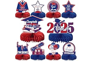 MOORAY 10PCS Graduation Party Decorations Class of 2025 Congrats Grad Table Centerpieces Congratulate Graduation Honeycomb Table Toppers for Graduation Party Supplies(Blue Red)
