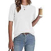BTFBM Short Sleeve Sweater for Women Spring Tops Crew Neck Lightweight Pullover Loose Dressy Casual Blouse Basic Clothes