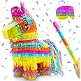 16" Cinco de Mayo Pinata, Large Rainbow Color Donkey Pinata 16 x 13 x 5.5 ln with Stick and Blindfold for Fiestas Mexican Party Decoration, Kids Birthday Party Favors, Taco Tuesday Event