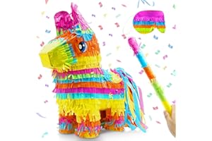 TURNMEON 16" Cinco de Mayo Pinata, Large Rainbow Color Donkey Pinata 16 x 13 x 5.5 ln with Stick and Blindfold for Fiestas Mexican Party Decoration, Photo Prop, Taco Tuesday Event