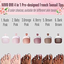NOVO OVO Fake Toe Nail Tips Press on, French Tip