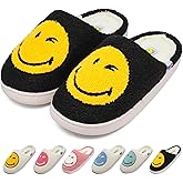Wpecgoo Smile Face Slippers for Womens Mens Soft Plush House Slippers Retro Happy Slip-On Slides Winter Warm Comfy Memory Foam Fluffy Indoor Outdoor Shoes