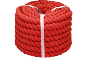 VEIZEDD Red Rope 3/4 in x 50 ft Natural Cotton Rope for Crafts,Railings,Hammock,Decorating,Wedding,Tug of War