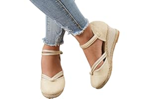HINDOLA Women's Espadrilles Closed Toe Sandals Ankle Strap Dressy Platform Wedge Sandals Ladies Platform Summer Heels Shoes