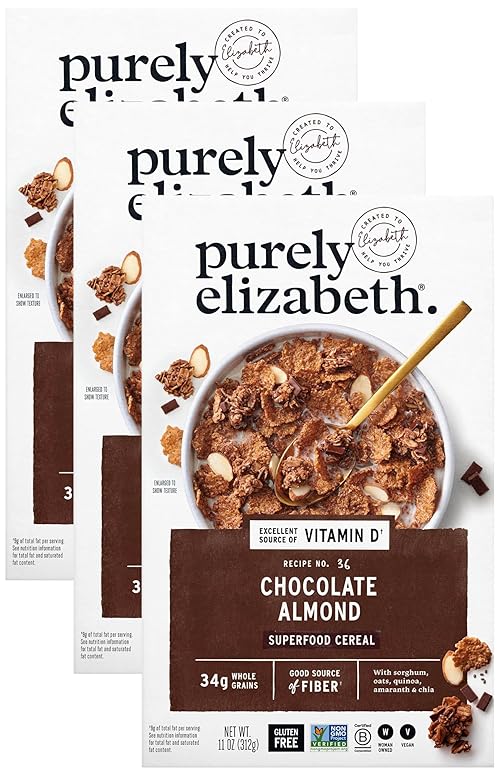 PURELY ELIZABETH Chocolate Almond Superfood Cereal, 11 OZ (Pack of 3)