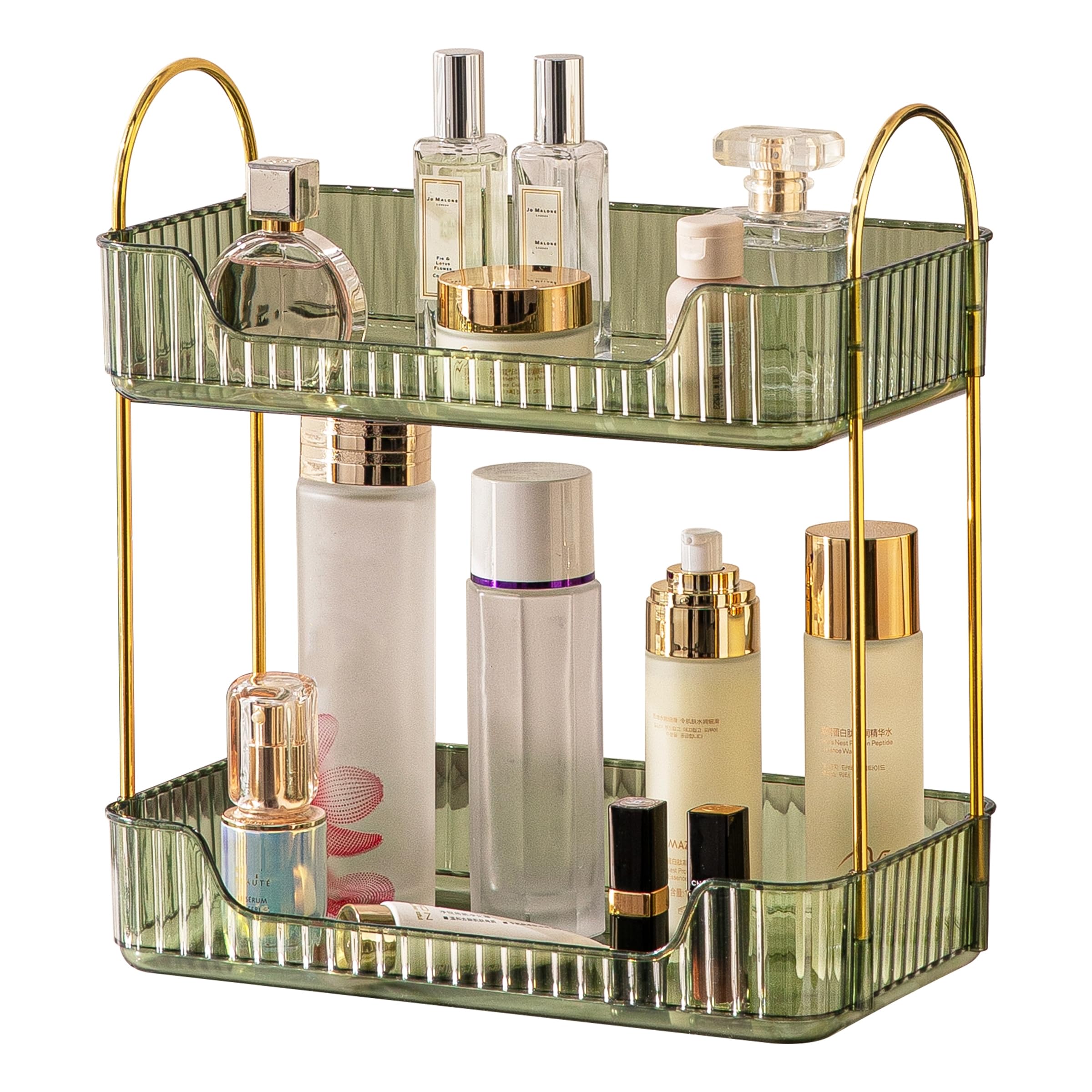 CESTATIVO Bathroom Organizer Countertop, Vanity Trays for Bathroom, Skincare Makeup Shelf, Organizer, Counter Shelf Cosmetics, Toiletries, Lotions, Perfumes (2 Tiers, Green)
