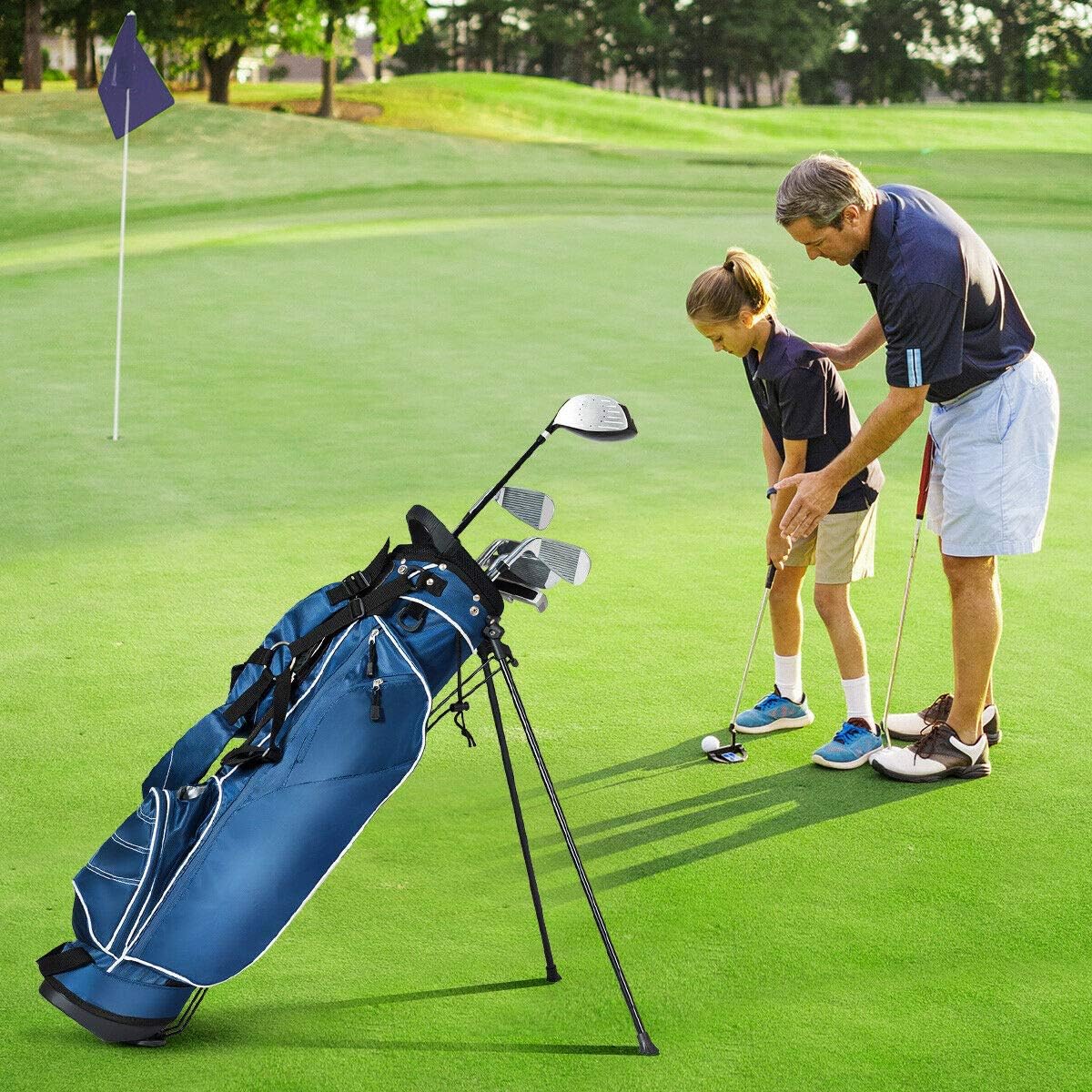 Tangkula Golf Stand Bag Lightweight Organized Golf Bag Easy Carry Shoulder Bag with 3 Way Dividers and 4 Pockets for Extra Storage Sunday Golf Bag, Blue (Blue) : Sports & Outdoors