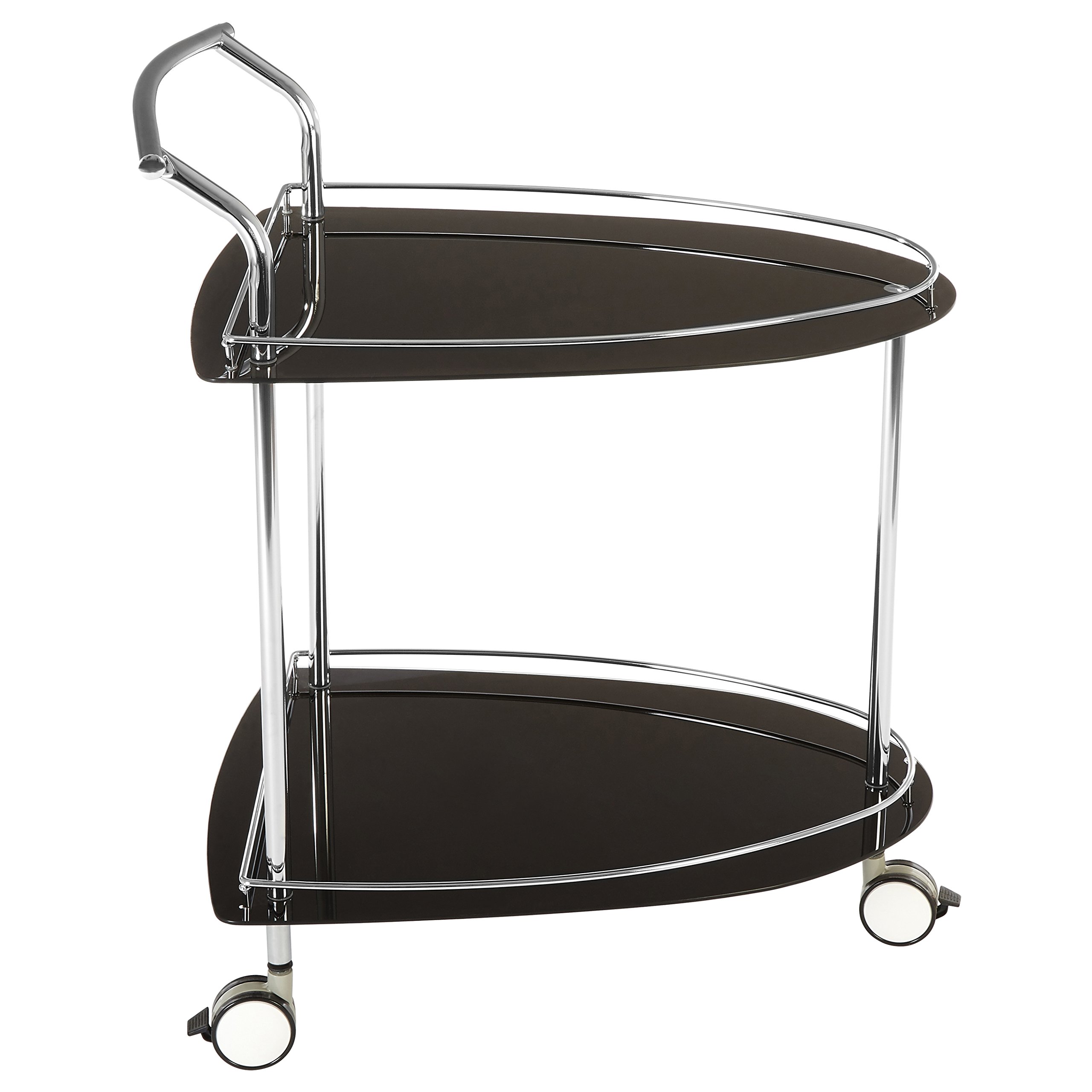 Contemporary Serving Trolley, Black Tempered Glass, Chrome Finish Frame