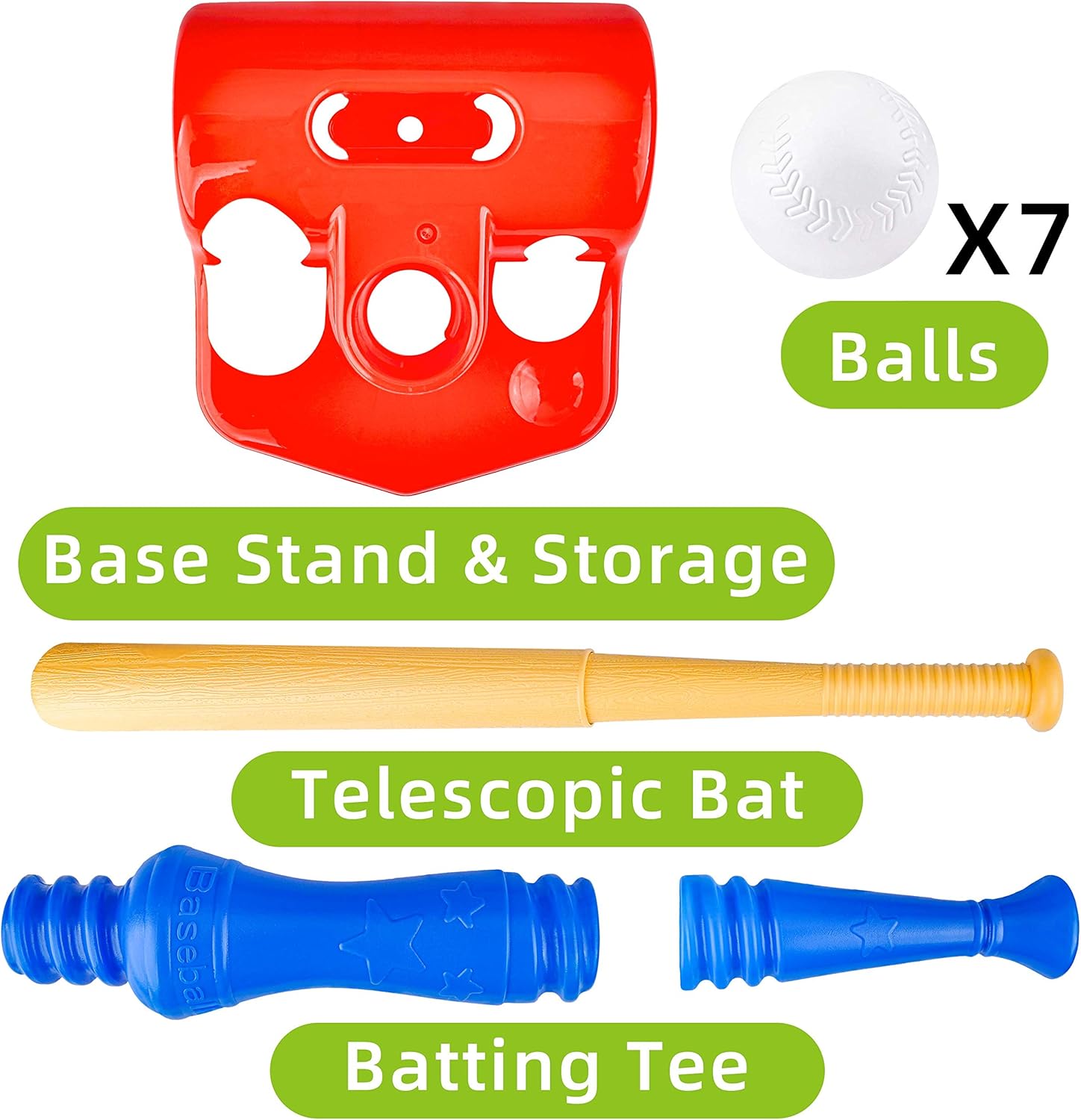JOYIN T-Ball Baseball Toy Set Including Ball Tee Set, Baseball Bat and 7 Baseballs for Outdoor Sports Baseball Toy Yard Game for Kids: Toys & Games