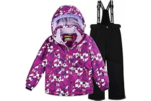 SMONTY Girls Snow Suit for Kids Ski Jacket and Pants Set Straps Windproof Waterproof Warm Winter Coats