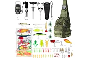 Sosation 134 Pcs Fishing Tool Kit Fishing Gear and Equipment for Men Adults, Include Hook Remover, Pliers Kit, Tackle Box with Tackle Included, Lures, Lip Gripper, Weigh Scale