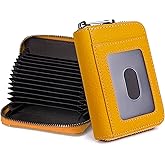 Badiya Genuine Leather Credit Card Holder RFID Blocking Accordion Small Card Case Wallet Zip Coin Purse for Women Men