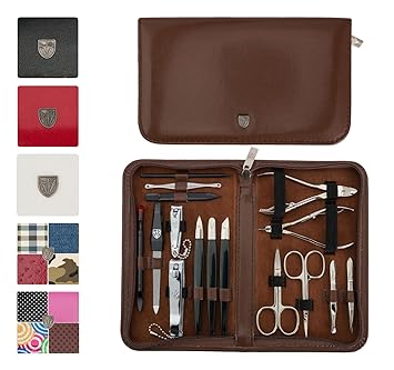 DREI SCHWERTER Solingen Germany Nagelpflegeset'Cinisello' 16-tlg. Maniküre Pediküre Reise Etui Set Nagelset Nagelnecessaire, 