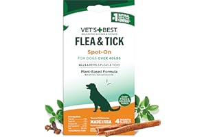 Vet's Best Natural Flea and Tick Drops for Dogs – Natural Topical Flea Prevention with Certified Essential Oils – Plant-Based Spot-On Treatment for Large Dogs – Pest Control – 4 Month Supply