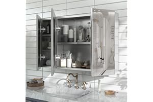 Medicine Cabinet Mirror with Storage - 28x40 Inch Pre-Assembled Medicine Cabinets Mirror for Bathroom, Surface/Recessed Wall 