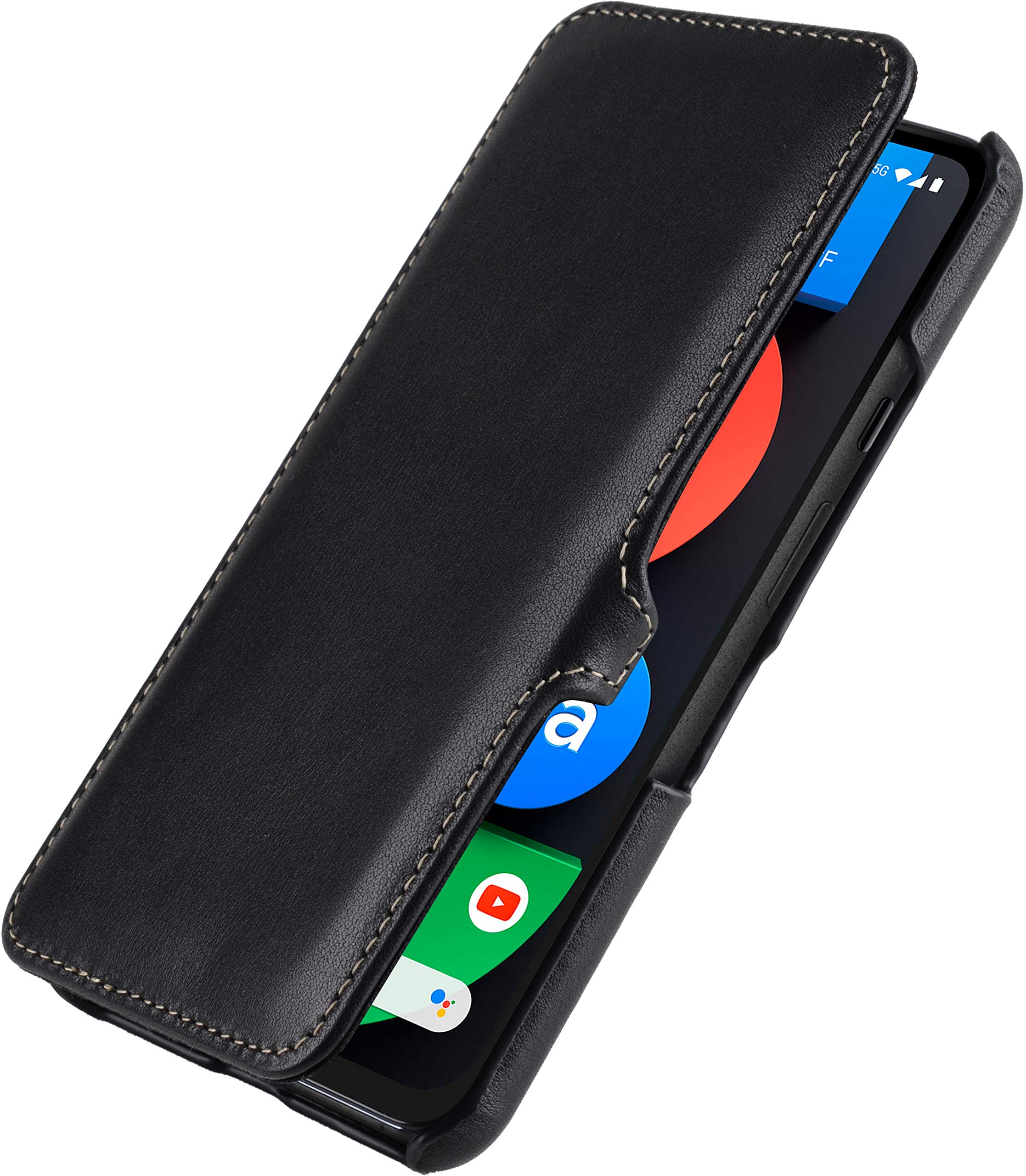 StilGut Book Type Flip Case for Google Pixel 4a 5G, Genuine Leather Pixel 4a 5G case with Closure, Black Nappa